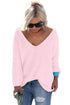 Sexy Pink Knitted Long Sleeve Plunge Jumper